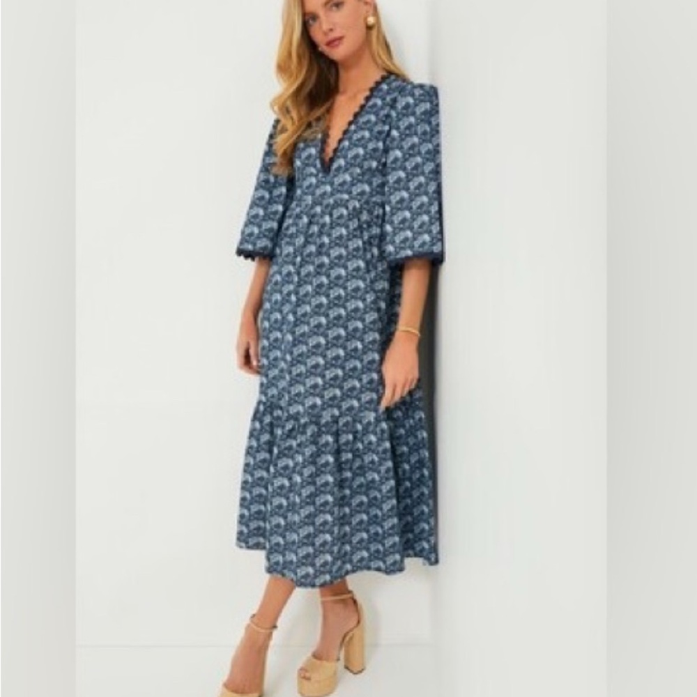 Hyacinth House Slate Blue Floral Rhoda Ric-Rac Maxi Dress
